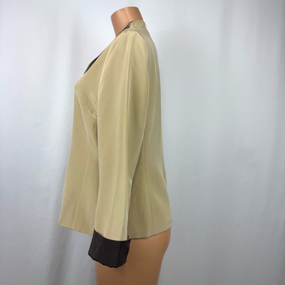 VTG Windsmoor Women’s Sz 6 100% Silk Tan/ Brown Light Weight Jacket Beaded Front - Picture 7 of 14